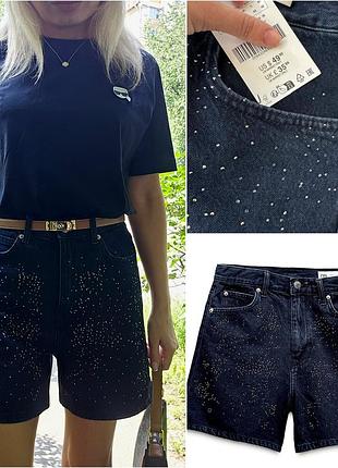 Джинсовые женские шорты в стразах zara зара.