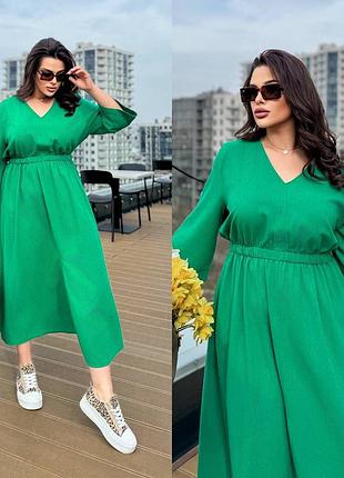 Льняное миди платье