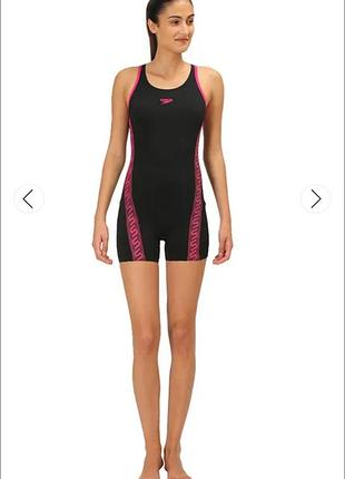 Купальник слитный спортивный шортами женский speedo черный розовый для плавания аэробики спортзала сдёжный айробики йоги