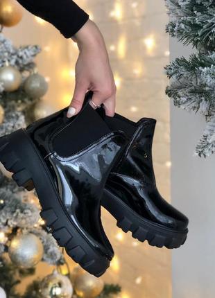 Зимние женские ботинки с мехом prada boots winter черные (прада, черевики)
