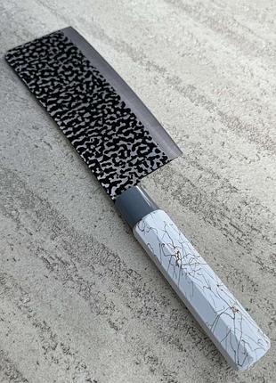 Кухонный нож поварской сантоку из стали широгами (shirogami) с белой ручкой 30 см