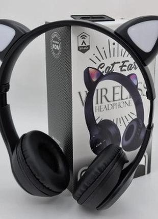 Дитячі бездротові bluetooth навушники cat ears накладні з котячими вушками, що світяться