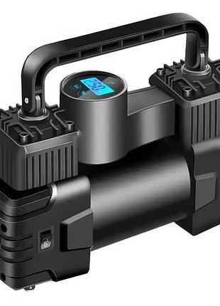 Автомобільний компресор від прикурювача з насадками та дисплеєм - автокомпресор повітряний