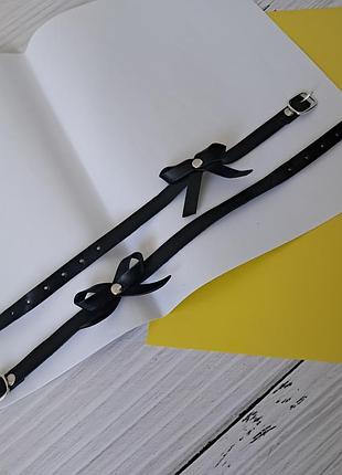 Чокер портупея на ножки декоративные ремешки подвязки на щиколотки черные с бантиками