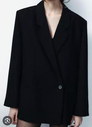Пиджак женский zara xs s m двубортный черный прямой свободный оаерсайз