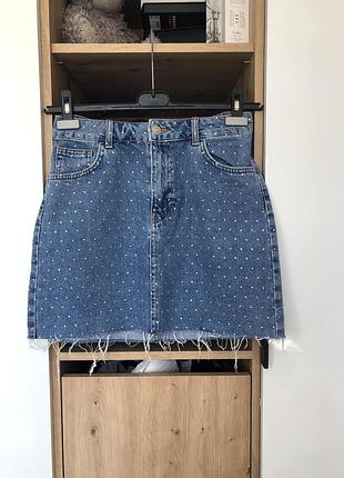 Джинсова спідниця зі стразами