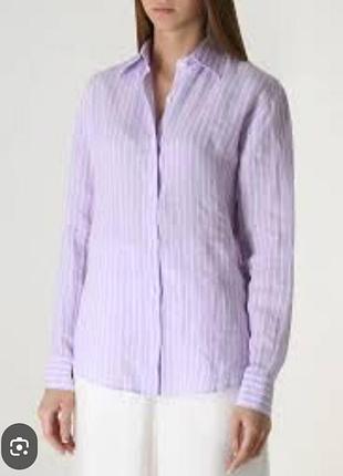 Лляна жіноча сорочка лавандового кольору в смужку