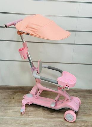 Самокат-трансформер 4в1 детский (беговел родительская ручка сидение) для девочки maraton (x2)