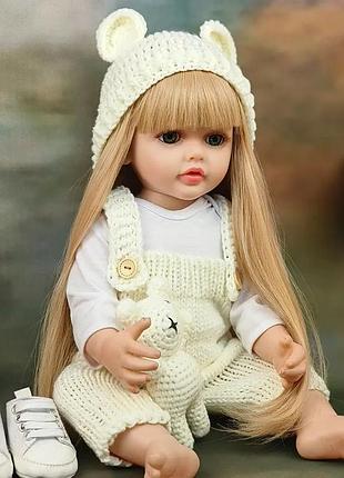 Большая виниловая кукла ручной работы с настоящими русыми волосами и большими глазами reborn baby doll
