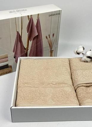 Подарунковий набір рушників garden beige 30х50см + 50х100см + 70х140см