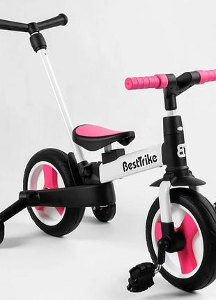 Детский двухколесный велосипед-трансформер 3в1 с родительской ручкой для девочки best trike (55475)