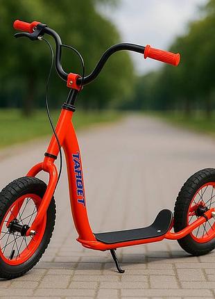 Взрослый подростковый самокат скутер двухколесный itrike sr2-043-1-r надувные колеса с ручным тормозом красный