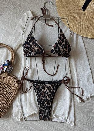 Леопардовий купальник на зав’язках в розмірах s,m,l