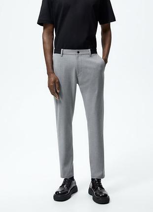 Zara man gray stretch comfort pants trousers pockets zipper closure брюки, штани