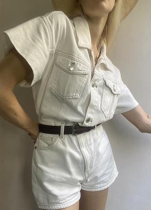 100% cotton. літній світлий жіночий ромпер комбінезон з короткими шортами у стилі сафарі зара zara