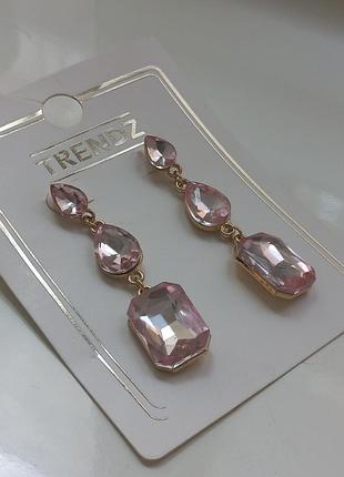 Сережки з рожевим камінням