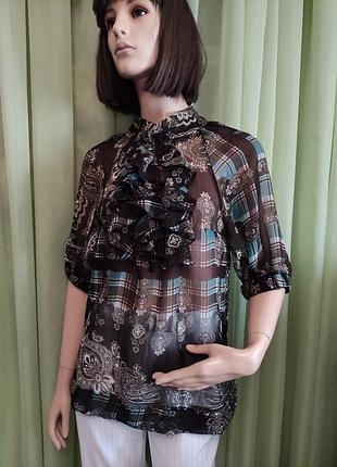 Блуза с воланами бренда
 " please" , uk 8 - 10 , поліестер, етнопринт.