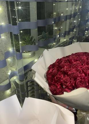 Букет з аотласної стрічки/ 51 роза