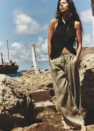 Широкі штани зі 100% льону zara
