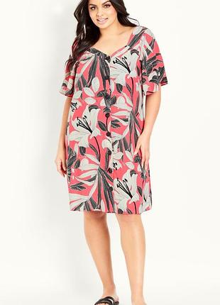 Шикарна віскозна сукня- халат  на ґудзиках у тропічному стилі