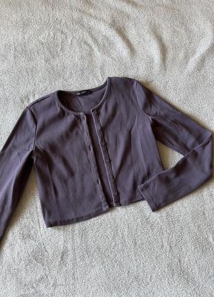 Кардиган зараз укорочений легкий тонкий у рубчик приталений фіолетовий