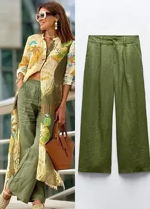 Широкі штани zara зі 100% льону