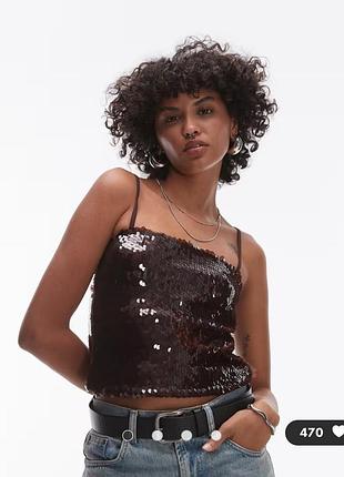 Топ topshop с блестками, блестками коричневого цвета