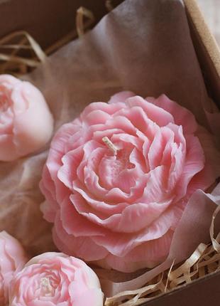 Соєва свічка півонія | подарунковий набір свічок свеча пион