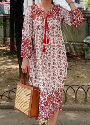 Платье миди в стиле бохо, платье миди свободного кроя