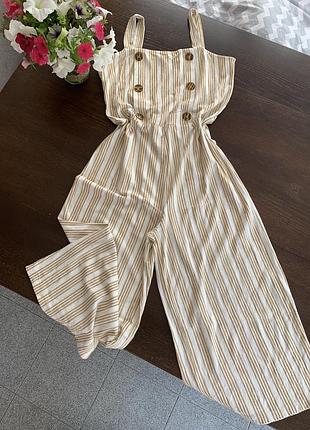 Комбінезон на бретелях в смужку брючний кюлоти палаццо,  коттон бавовна
