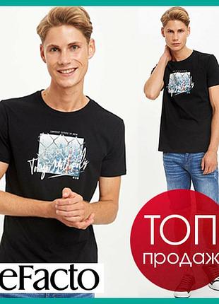 Черная мужская футболка defacto / дефакто tokyo metropolis. фирменная туреченица