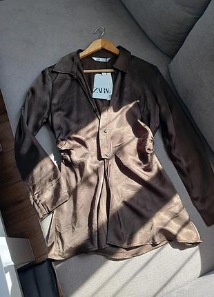 Сатиновая рубашка от zara🤎