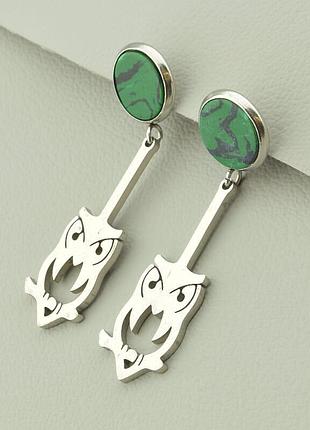 062315 серьги 'stainless steel' малахит