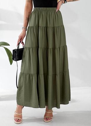 Юбка женская макси лен жатка хаки 42-48 гг