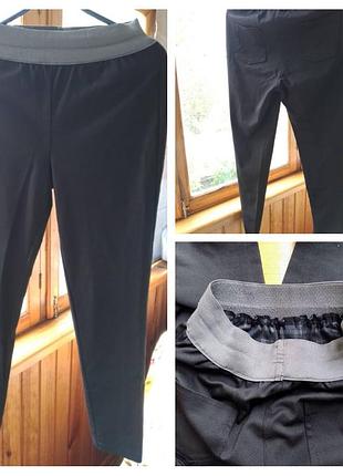 Леггинсы черные 12 с м штаны гладкие стрейч, серая широкая резинк, карманы сзади