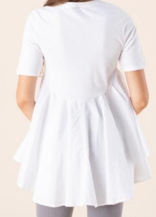 Футболка женская с баской удлиненная бренда zara белого цвета размер l, 38/m/46, 40/l/48, хлопок трикотаж