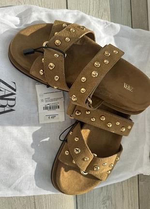 Трендові замшеві шльопанці zara 37