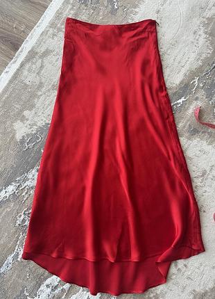 Атласная, сатиновая асимметричная юбка zara, р.m