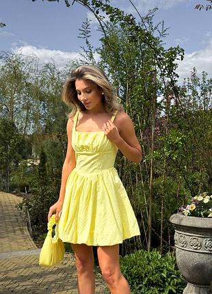Лляна коротка сукня зі спідницею-балон на бретелях, льняна сукня міні на літо, плаття з льону, baby