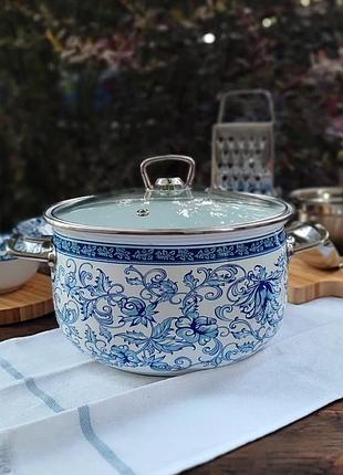 Кастрюля эмалированная с стеклянной крышкой
