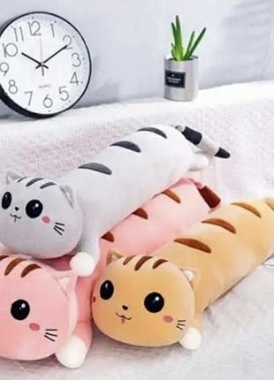 Лежачий кот батон коричневый 100 см обнимашка  большая плюшевая игрушка обнимись