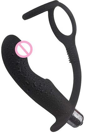 Ерекційне кільце з вібро масажером простати - чорний