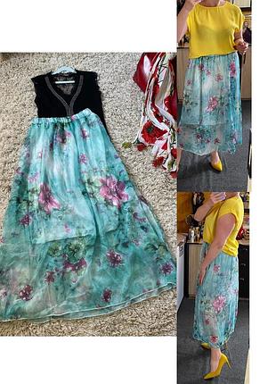 Ніжна довга шифонова спідниця на ризинці,р.8-12