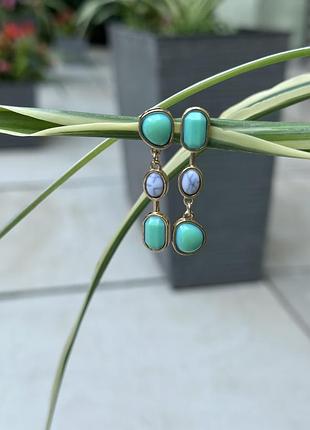 Серьги клипсы винтажные бирюза в золотом цвете