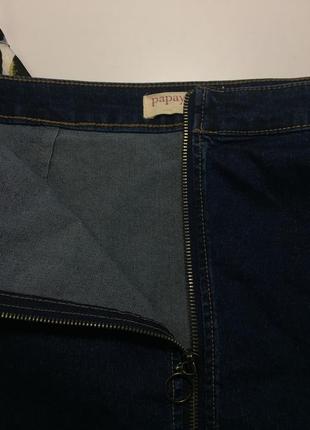 Синяя джинсовая юбка-трапеция на молнии6 фото