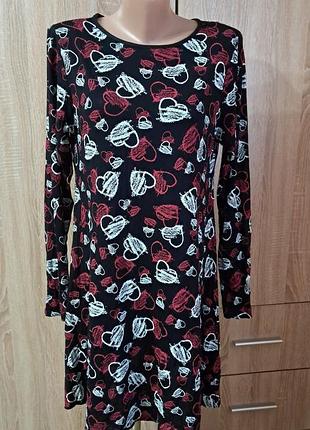 Красивое натуральное трикотажное платье в сердечках 🖤❤️🤍