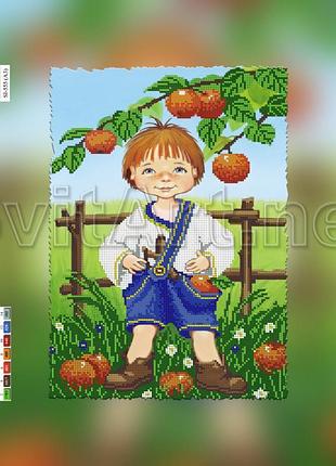 Схема для вишивання бісером на полотні з підрамкою. хлопчик із рогаткою.