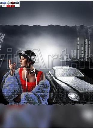 Схема для вишивання бісером на полотні з підрамкою. дівчина ретро.