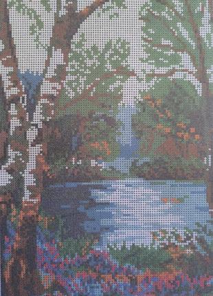 Схема для вышивки бисером. лесное озеро