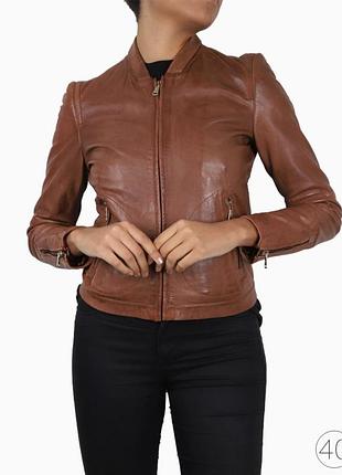 Куртка шкіряна косуха коричневого кольору massimo dutti